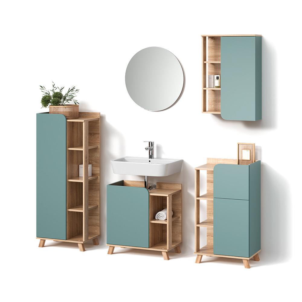 BADMÖBEL-SET Marano Blau-Grau 5 Teile - Blaugrau, Holzwerkstoff (35/65/60cm) - Livinity®