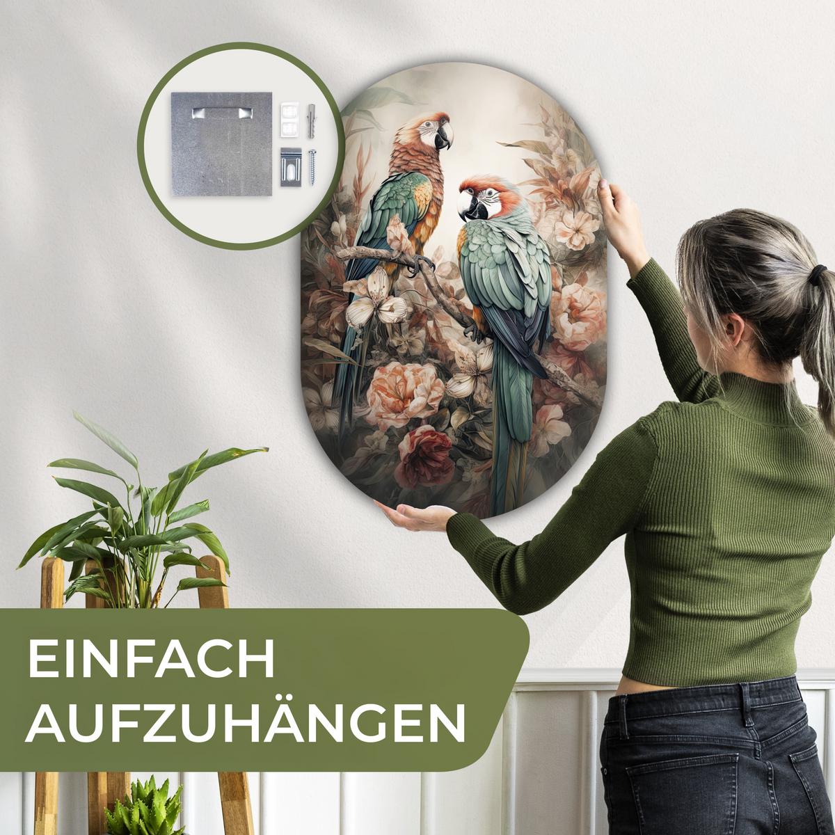 WANDBILD Papageien - Vögel - Natur - Blumen Wanddeko Schlafzimmer 60x90 cm - Baltimorefarben, Kunststoff (60/90cm) - MuchoWow