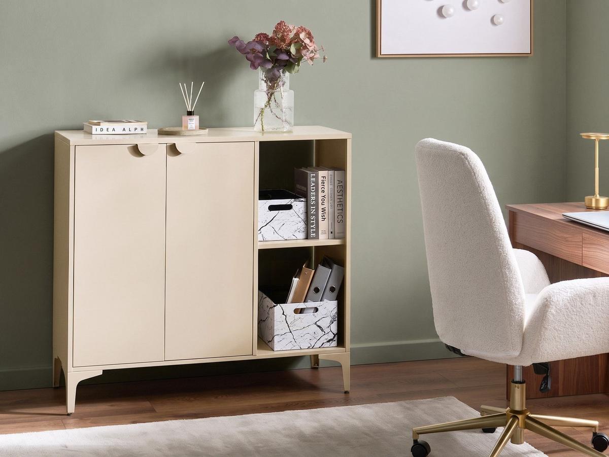 SIDEBOARD mit 2 Türen Metall Beige Ardura - Beige, Metall (110/101/40cm) - Beliani