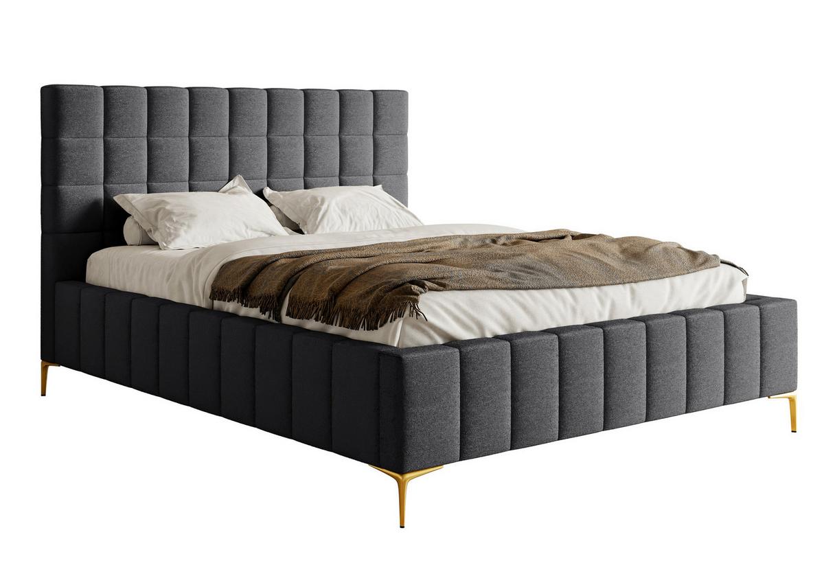 POLSTERBETT Szejlo Dunkelgrau Chenille 180 cm - Dunkelgrau/Goldfarben, Textil/Metall (180/200cm) - Selsey