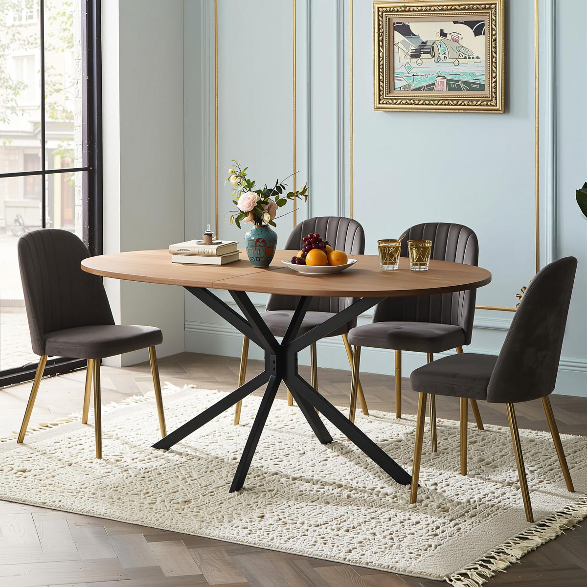 ESSTISCH Ovaler 120 cm Natur & Metall – Kompakttisch mit Kreuzgestell im modernen Design - Eichefarben, Holzwerkstoff (80/120/75cm) - Urban Meuble