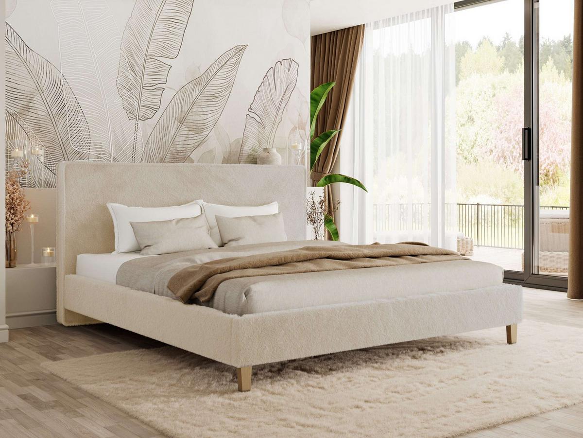 POLSTERBETT LUMARO CLASSIC 200/200 - Creme Plüsch - Matratze Foam - Creme/Kernbuche, Holz/Textil (200/200cm) - MKS