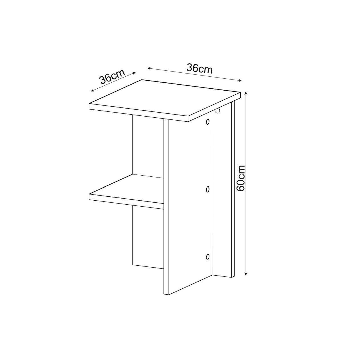 NACHTTISCH quadratisch mit ablage 36/36/60 cm - Naturfarben, Holzwerkstoff (36/60/37cm) - Calicosy