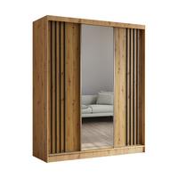 KLEIDERSCHRANK mit Spiegel-Schiebetüren und Aluminium-Leisten, LED-Beleuchtung - NALLA - 180 cm Artisan+Artisan+Schwarz - Schwarz/Eiche Artisan, Holzwerkstoff (180/216/61cm) - ALTDECOR