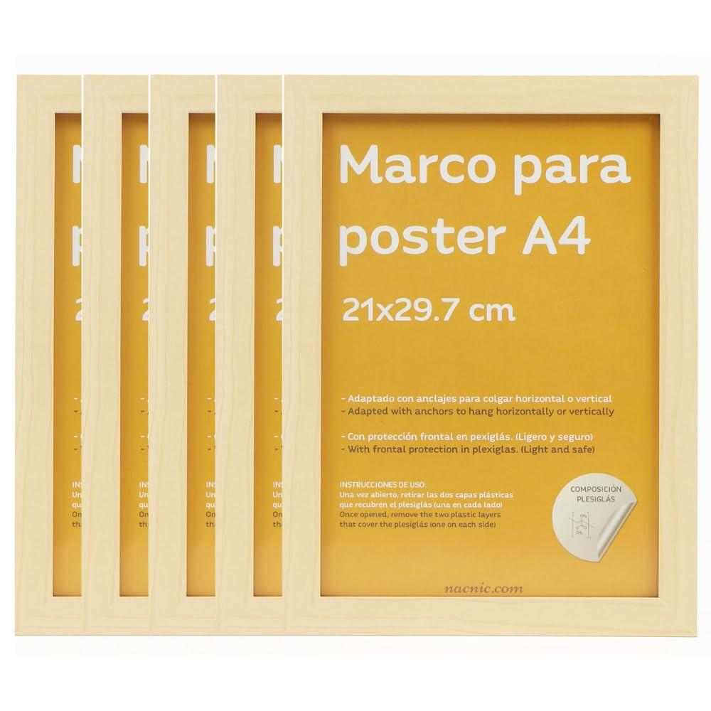 RAHMEN Set mit 48 aus MDF und Acrylglas Schutz und Aussteller für Fotografien, Bilder, Poster, Gemälde, Dekoration für Haus Farbe Hellholz A4 - Beige, Holz (21/3cm) - Nacnic