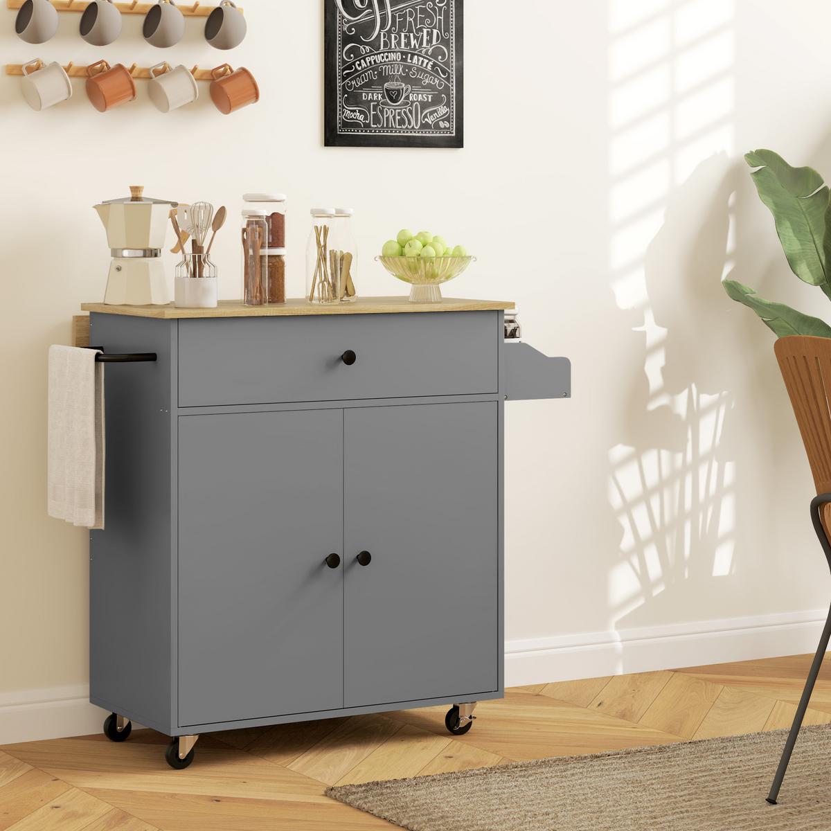 KÜCHENINSEL Spanplatte MDF Grau - Schwarz/Grau, Holzwerkstoff/Metall (42/87/106cm) - HOMCOM