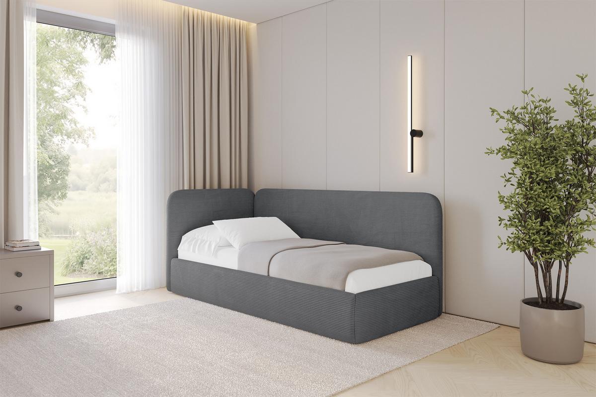 EINZELLBETT Jugendbett mit Bettkasten, Rechts - ELSY 80x200 Dunkelgrau - Schieferfarben, Holzwerkstoff/Textil (80/200cm) - ALTDECOR