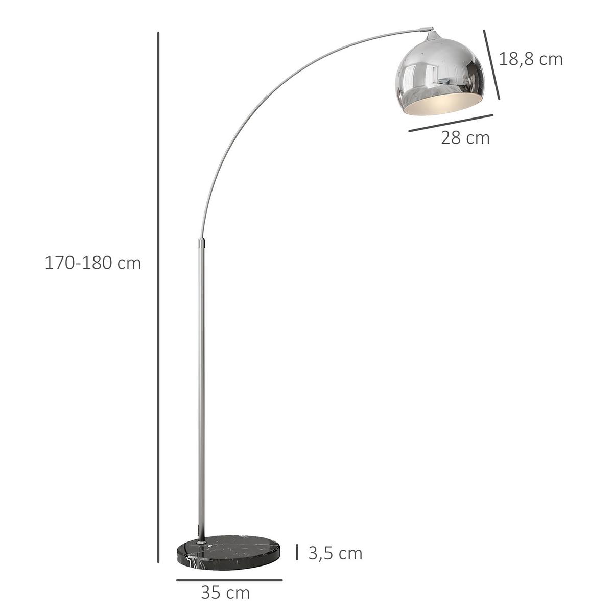 STEHLAMPE höhenverstellbar, schwenkbar Stehleuchte exkl. Leuchtmittel - Silberfarben, Metall (115/30/180cm) - HOMCOM