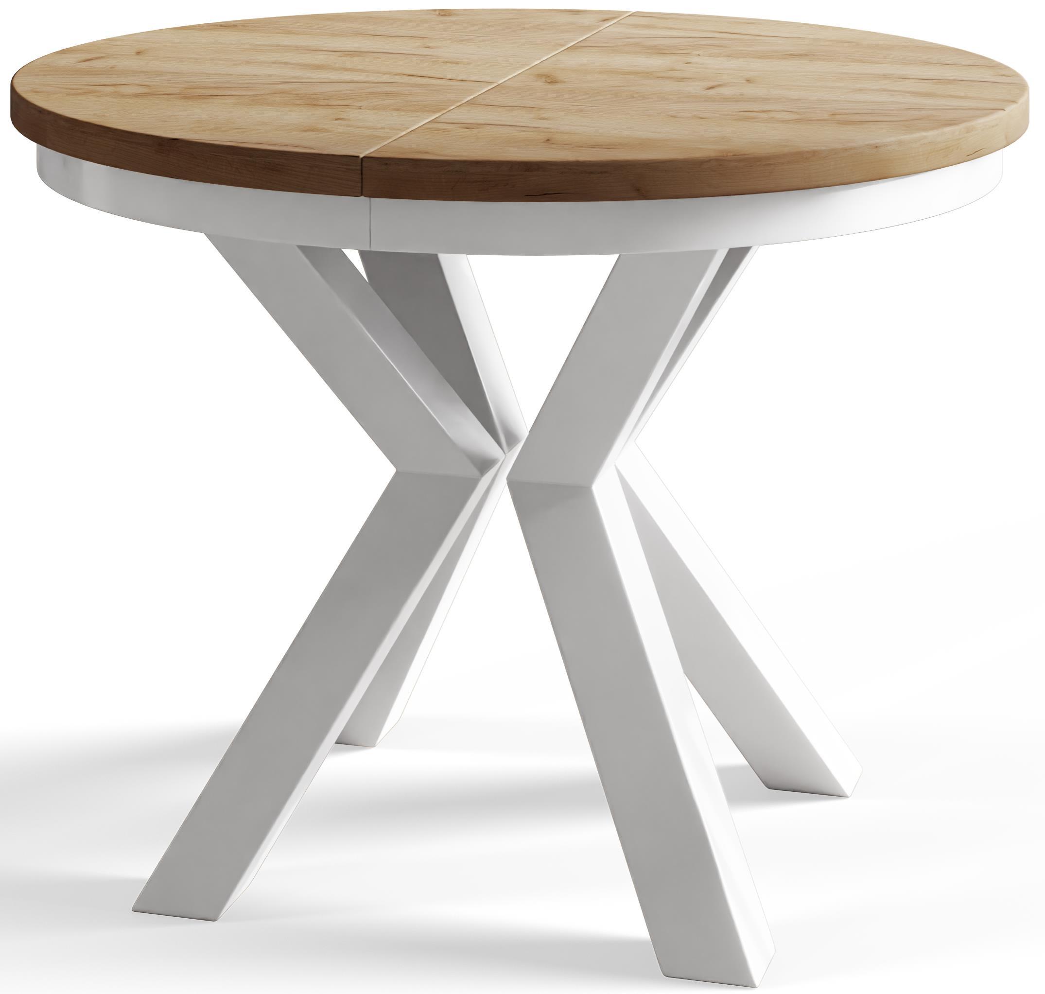 RUNDER Esszimmertisch LOFT, ausziehbarer Tisch Durchmesser: 120 cm/200 cm, Wohnzimmertisch Farbe: Braun, mit Metallbeinen in Farbe Weiß - Braun/Weiß, Holzwerkstoff (120/120/76cm) - Alpi-Möbel