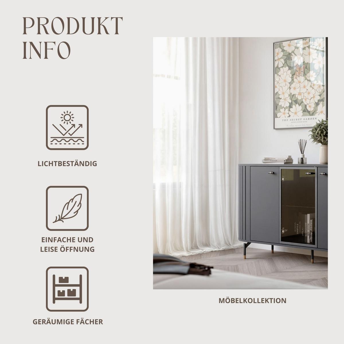 KOMMODE dreitürig, Schwarz mit LED-Beleuchtung - Schwarz, Holzwerkstoff (150/81/40cm) - Idohome