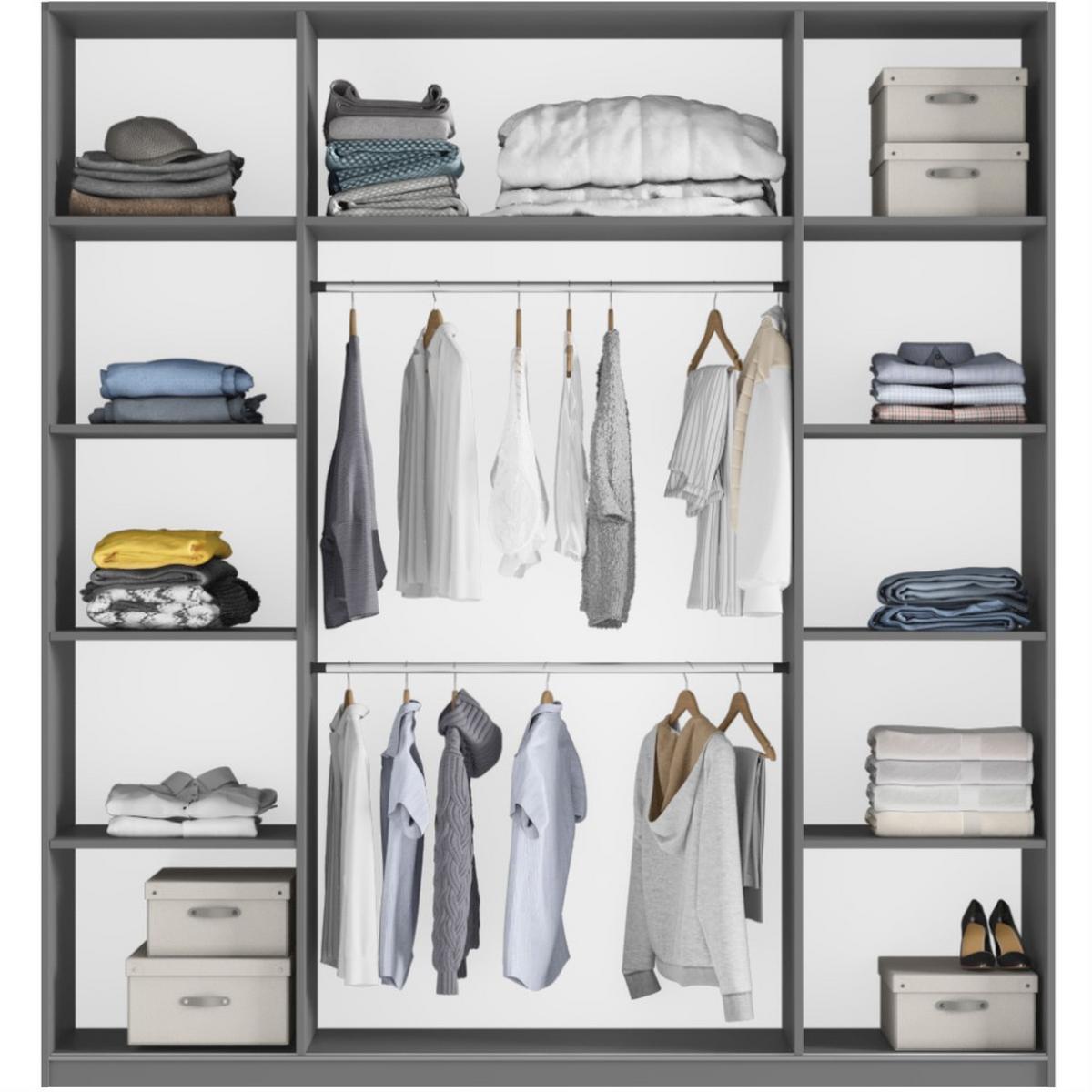 SCHWEBETÜRENSCHRANK Rossa mit 2 Türen und Spiegel, 225 cm, Platinfarben - Platinfarben, Holzwerkstoff (225/244/65cm) - Beautysofa