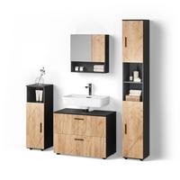 BADMÖBEL-SET Ronco Goldkraft Eiche/Anthrazit 4 Teile, mit Schubladenschrank und Hochschrank - Honigeiche/Anthrazit, Holzwerkstoff (80/58/41cm) - Livinity®