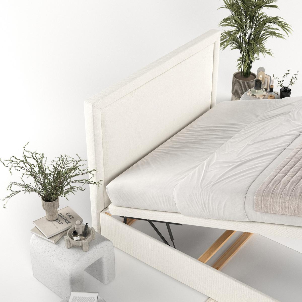 POLSTERBETT Salma mit Stauraum 200/200 cm Creme im Megan Stoff - Creme/Schwarz, Holz/Holzwerkstoff (200/200cm) - AltaBeds