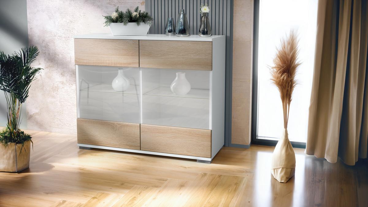 KOMMODE Bari Eiche sägerau - Eiche San Remo, Holzwerkstoff (92.5/75.5/35cm) - Vladon