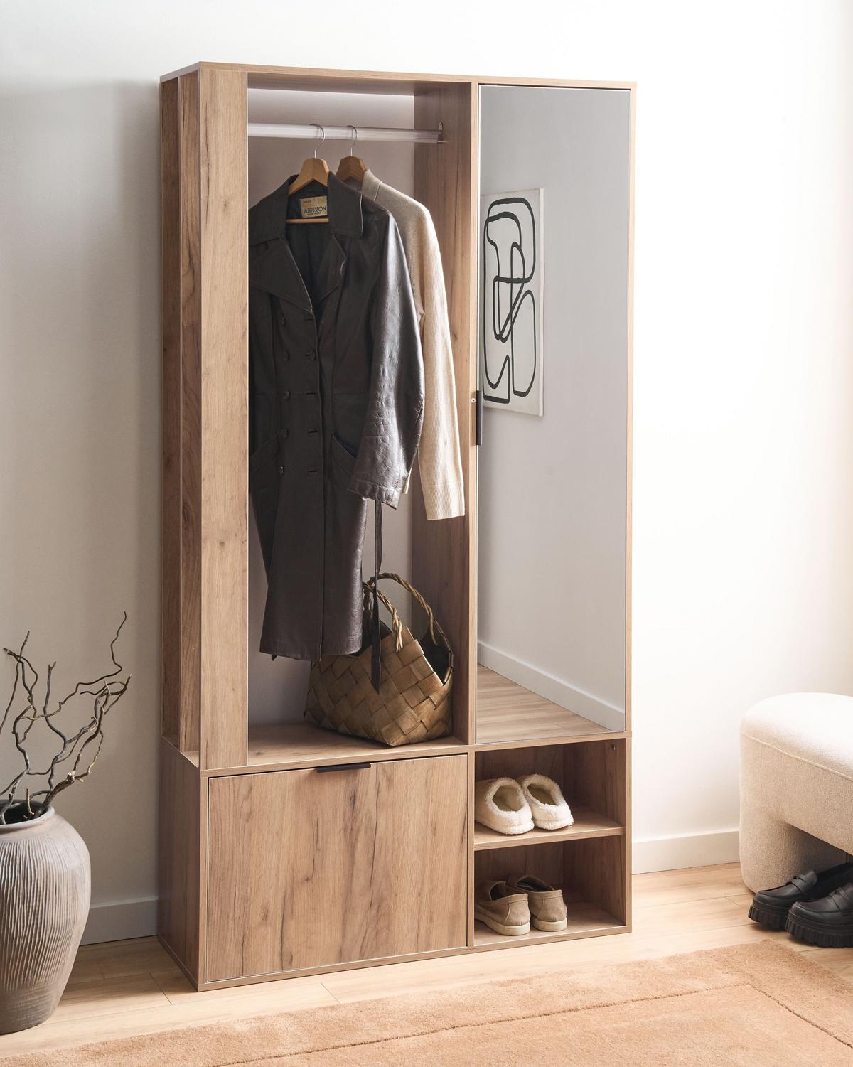 KLEIDERSCHRANK Hellbraun Quesnel - Hellbraun/Braun, Holzwerkstoff (100/190/35cm) - Beliani