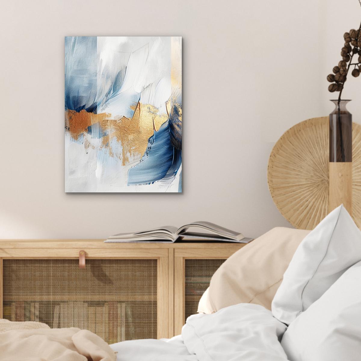 METALLBILD Gold - Blau - Aquarell - Kunst - Modern 30x40 cm - Hellblau, Metall (30/40cm) - MuchoWow