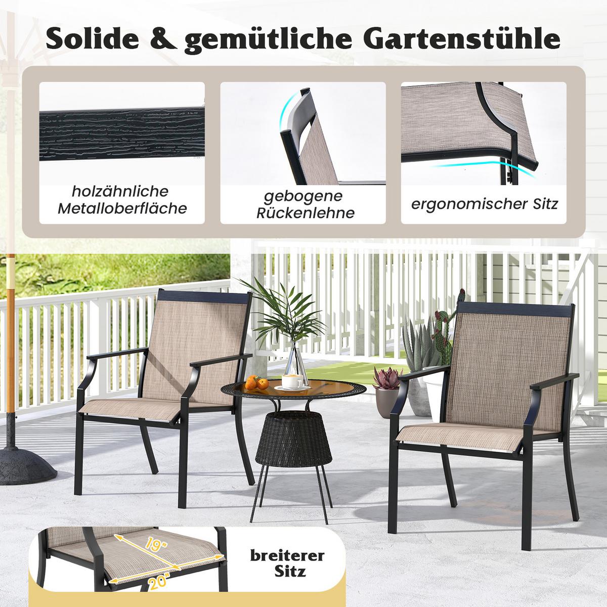 GARTENSTÜHLE Kaffee(2er-Set) - Braun, Metall (66/90/61cm) - COSTWAY
