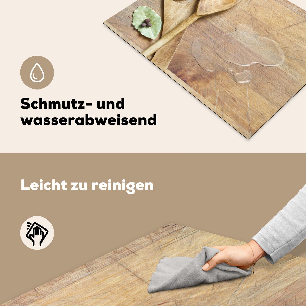 HERDABDECKPLATTE Holz - Löffel - Braun - Smiley Induktionsmatte 71x52 cm - Hellbraun, Kunststoff (71/52/0.2cm) - MuchoWow