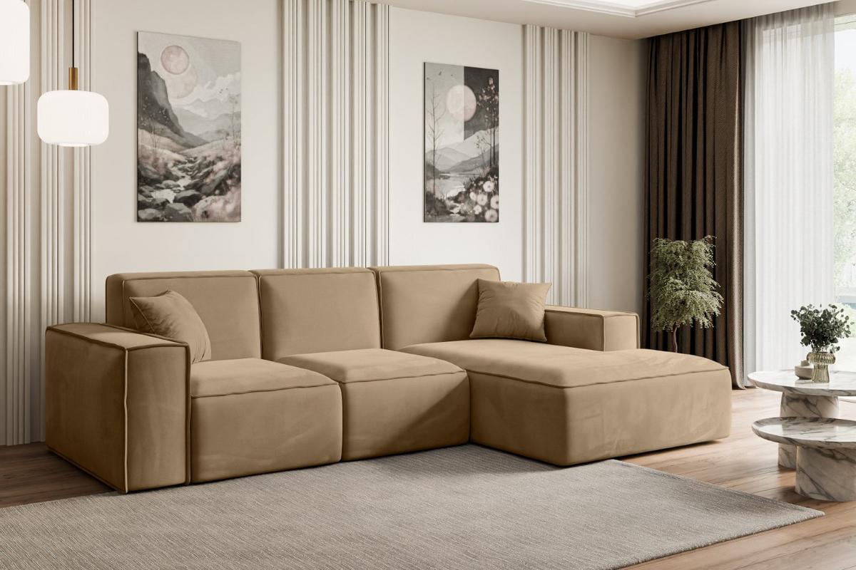 ECKSOFA Ottomane Rechts SERRA-L - 266x169x80 cm Beige Velours - Beige/Schwarz, Holzwerkstoff/Kunststoff (266/169cm) - ALTDECOR