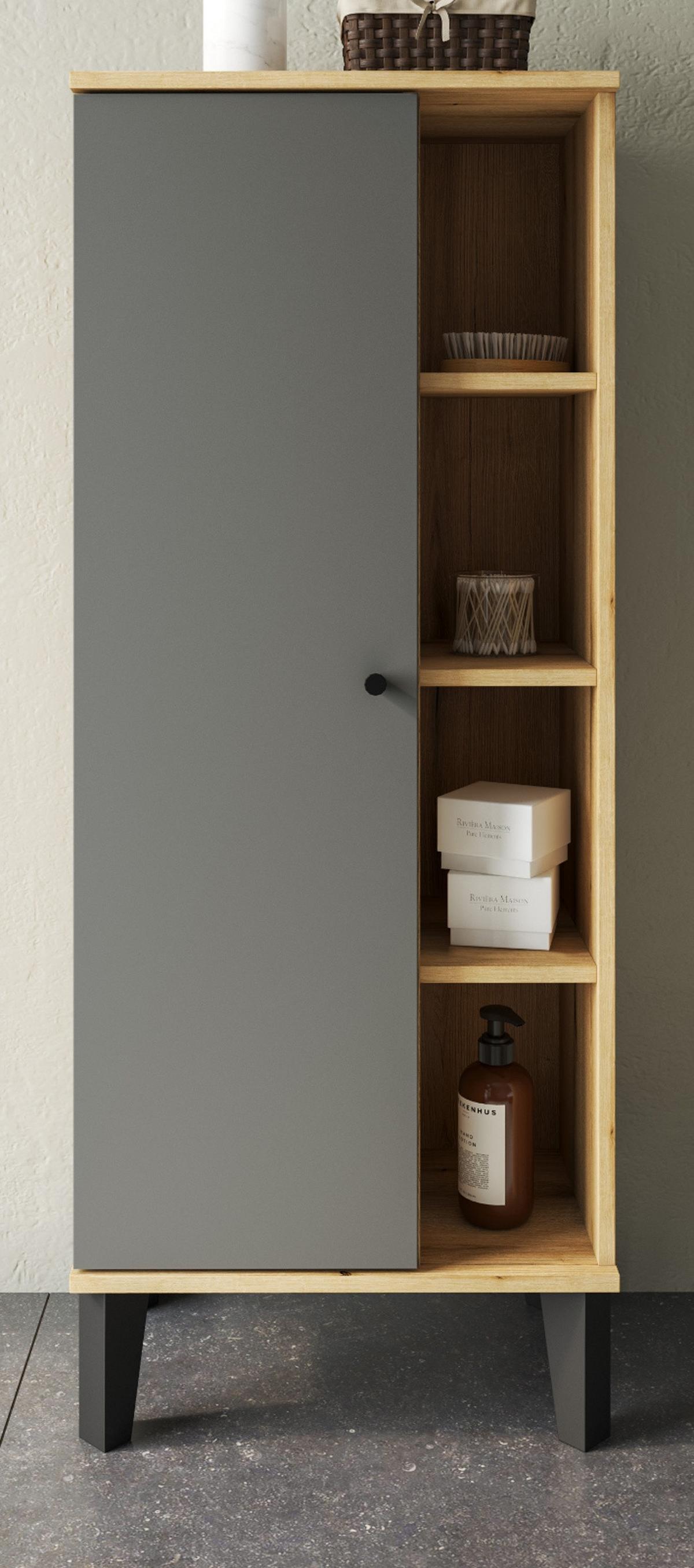 BAD-MIDISCHRANK grau, Evoke Eiche, Badmöbel Kommode, 51 x 128 cm - Eichefarben/Schwarz, Holzwerkstoff/Metall (51/128/33cm) - Furn.Design