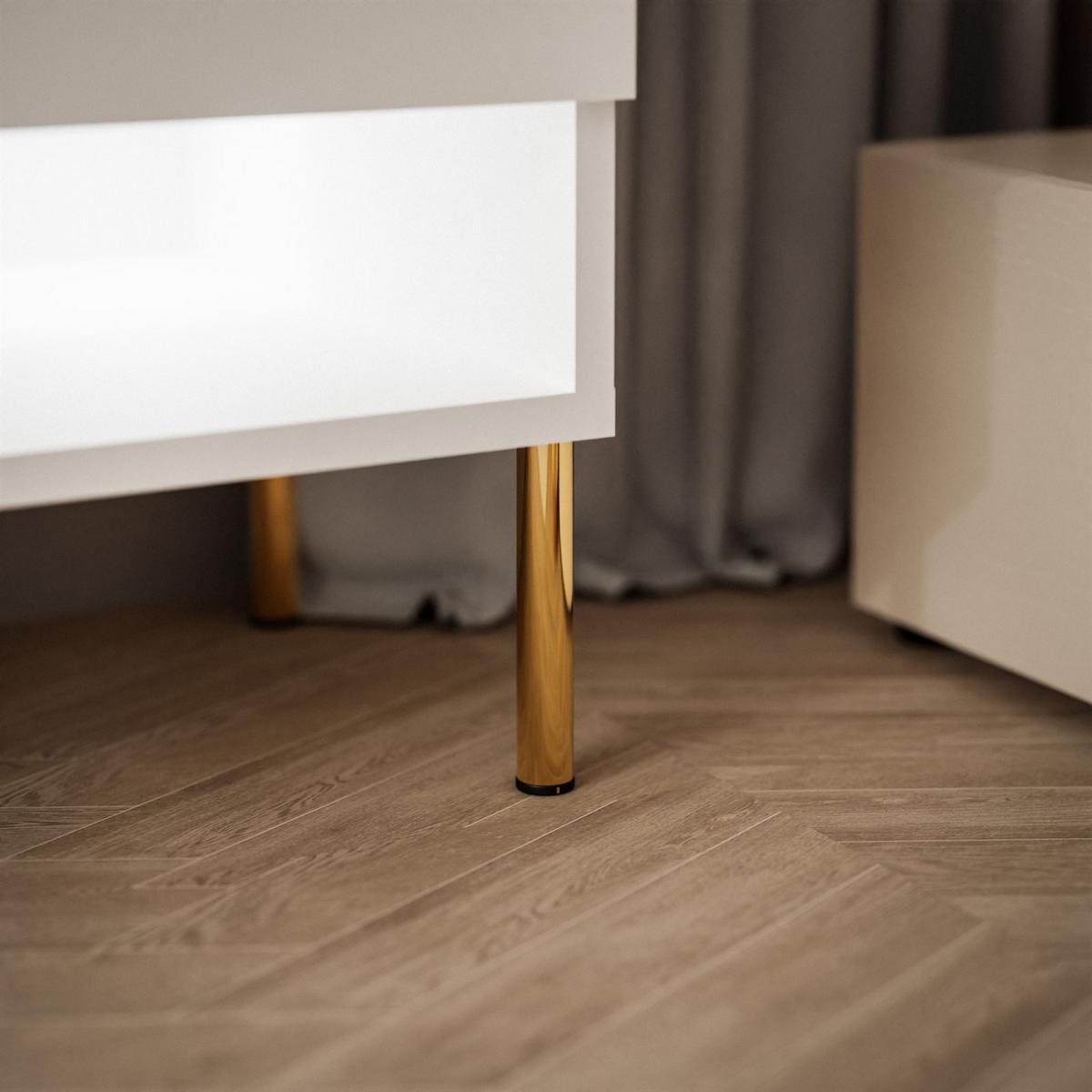 LOWBOARD TV-Schrank CALANTE 180 cm auf geraden goldenen Chrom-Beinen - Weiß Hochglanz/Goldfarben, Holzwerkstoff/Metall (180/44/35cm) - Lookway