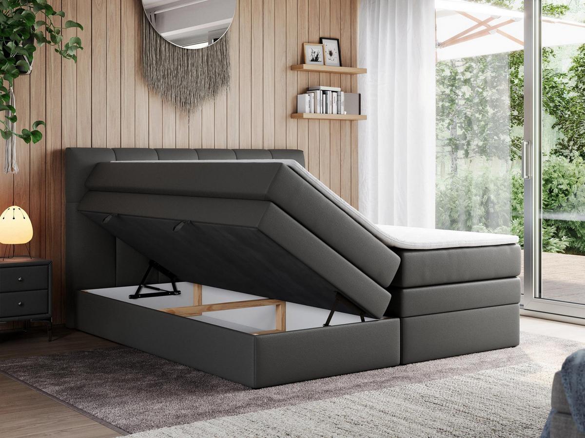 BOXSPRINGBETT ALVIN KING 200/200 Dunkelgrau Kunstleder - H3 - Dunkelgrau, Holz/Textil (200/200cm) - MKS