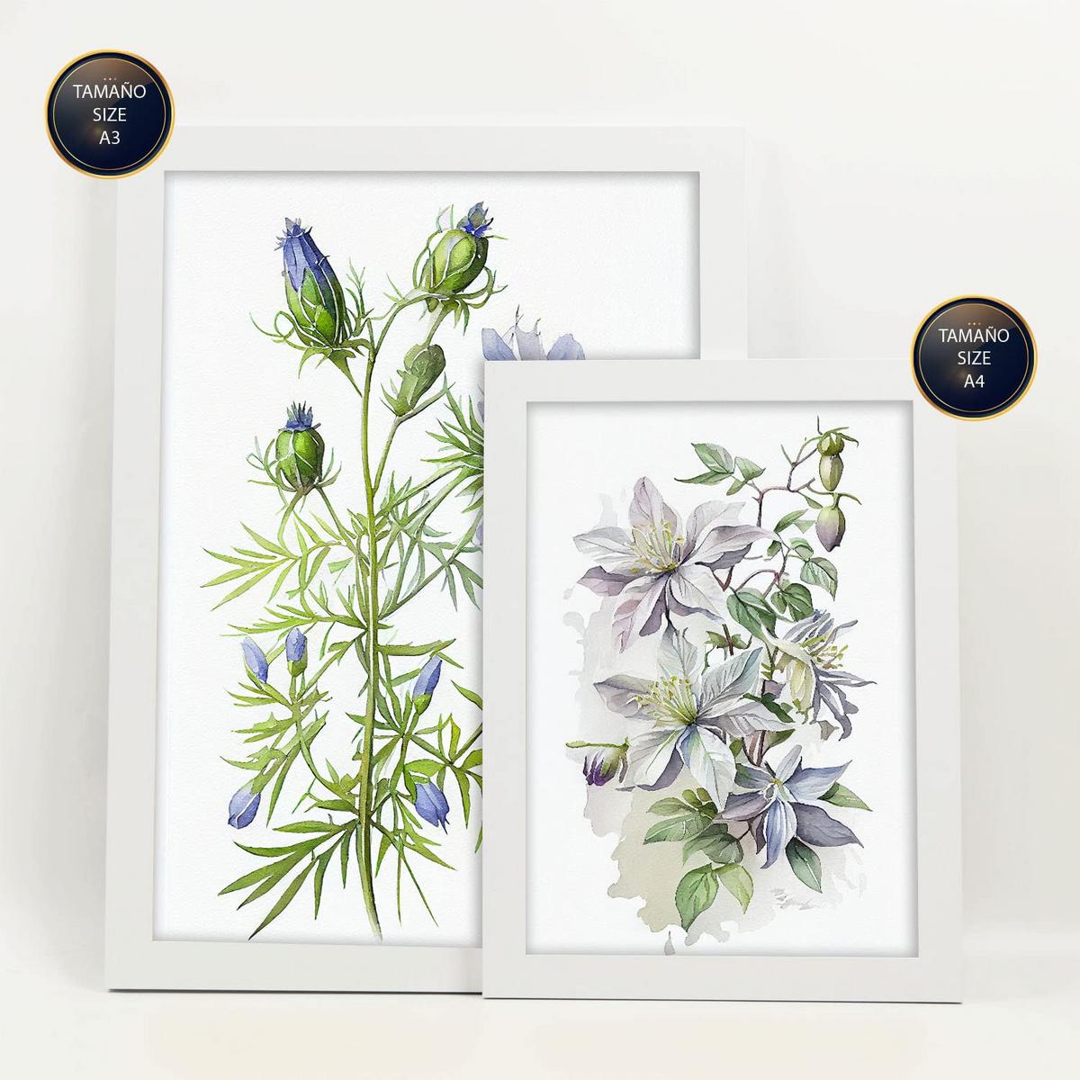 POSTER Set Mit 6 Blaue Blumen Vollfarbige Natur Und Botanikdrucke Mit Blumenmotiven Auf Reinweißen Hintergründen A3 & A4 Weißer Rahmen - Weiß, Papier (29/3cm) - Nacnic