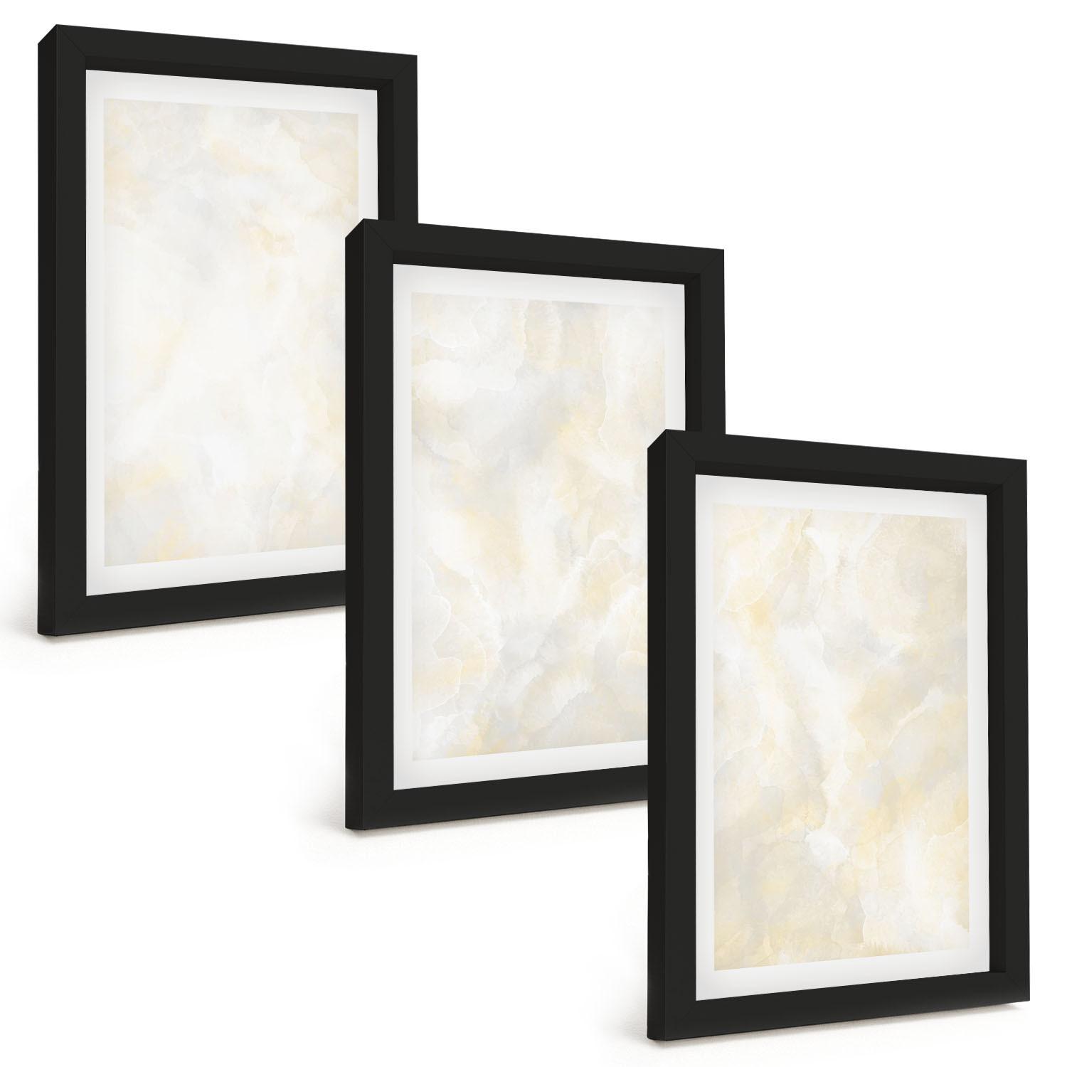 BILDER SET 3er Set - 20x30 cm Schwarzer Rahmen - Helles Strukturfarbendesign - Schwarz, Kunststoff (20/30cm) - TULUP