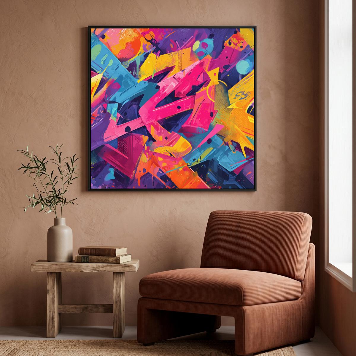 LEINWAND Bilder mit Rahmen - Abstrakt - Formen - Farbenfroh - 90x90 - Magenta, Textil (90/90cm) - MuchoWow