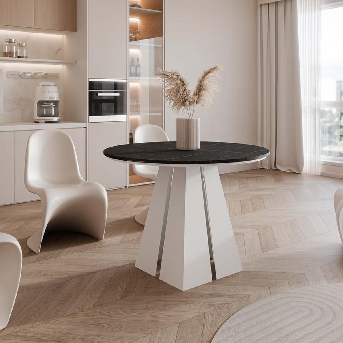 AUSZIEHTISCH FORTE 120/76 cm, Weiß / Grigia Pietra (Steingrau) - Weiß/Grau, Holzwerkstoff/Metall (120/120/76cm) - Idohome