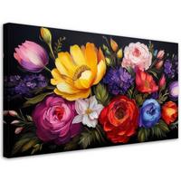 LEINWANDBILD Blühender bunter Blumenstrauß 100x50cm - Multicolor, Textil (100/50cm) - Feeby