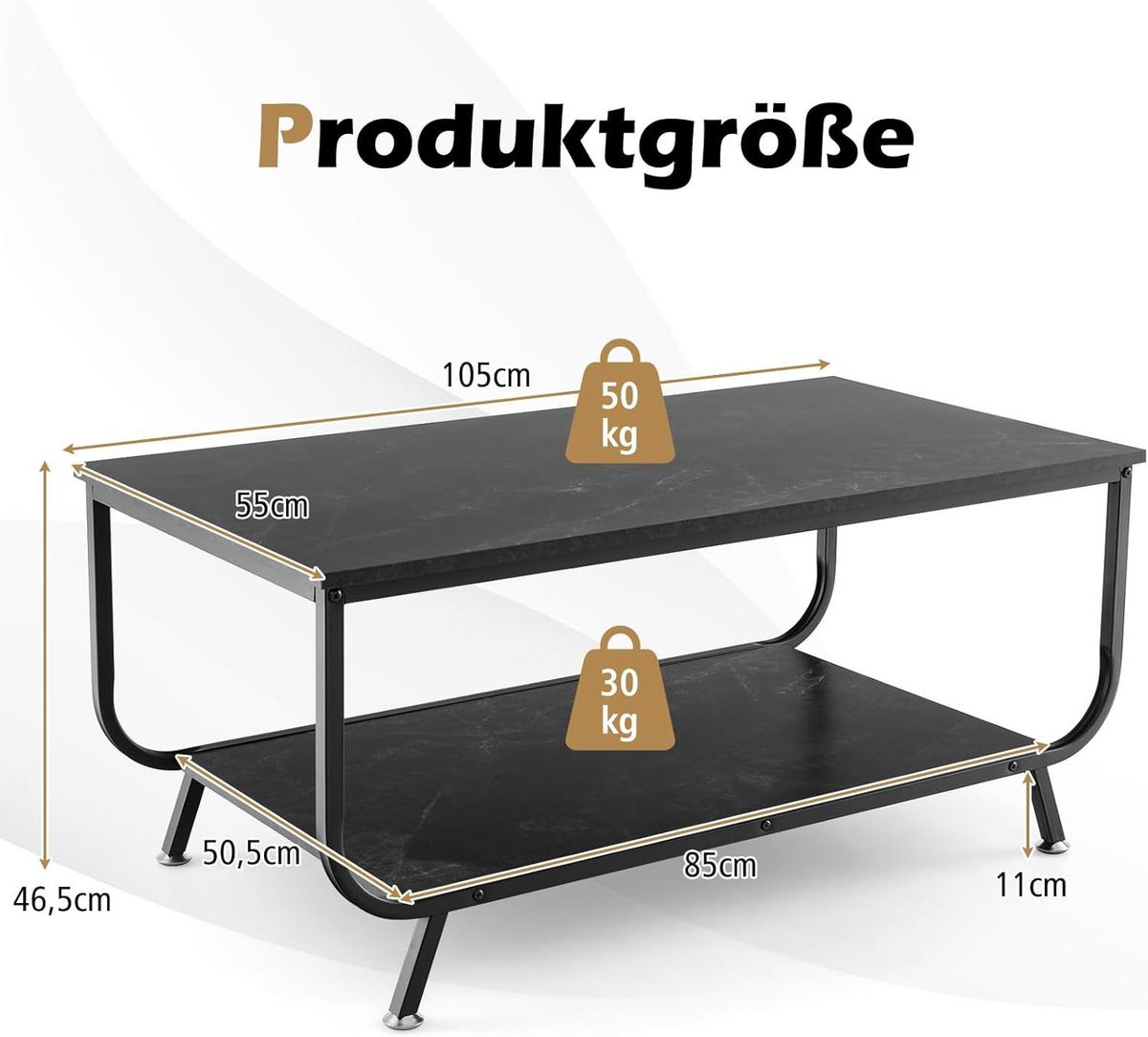 COUCHTISCH Schwarz - Schwarz, Holz (55/105/47cm) - COSTWAY