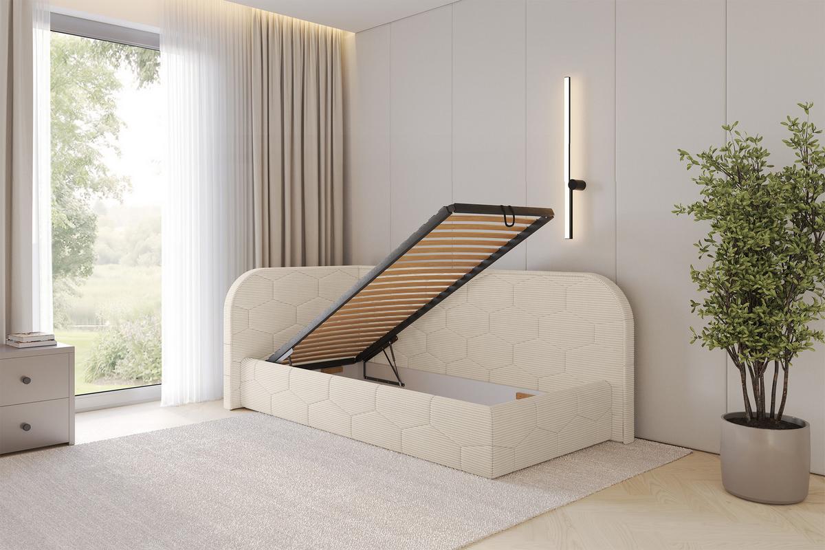 EINZELLBETT Jugendbett mit Bettkasten und Matratze H3/H4, Rechts - JAXY 80x200 Beige - Kaschmir, Holzwerkstoff/Textil (80/200cm) - ALTDECOR