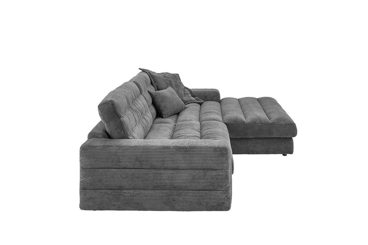 ECKSOFA LANA SOFA Grau Cord - Schwarz/Grau, Textil (296/205cm) - KAWOLA