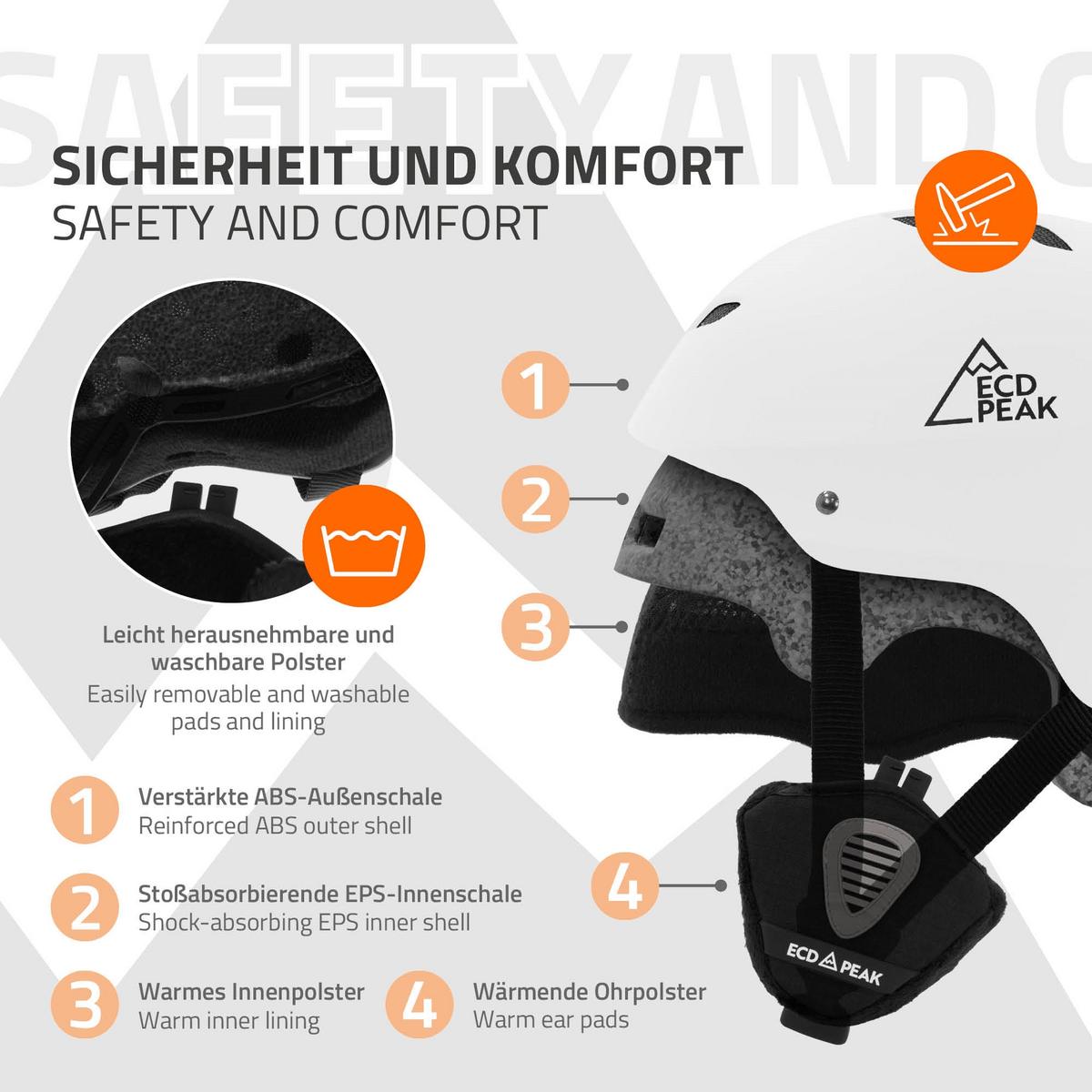 SKIHELM für Herren und Damen Snowboardhelm robust Weiß M 55-58 cm - Weiß, Kunststoff (29/23cm) - ECD-Germany