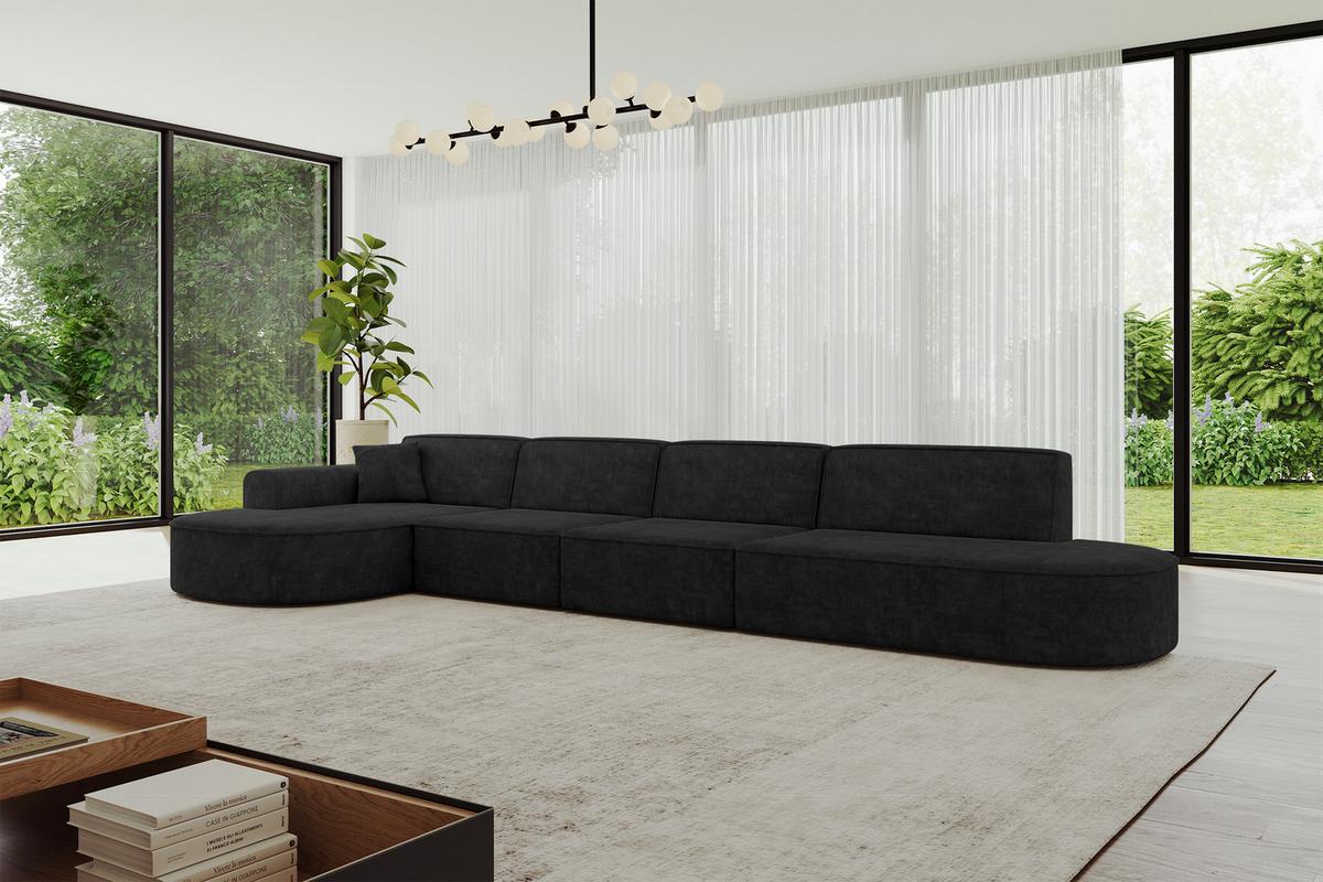ECKSOFA Ottomane Links MARI-L3 - 413x171x79 cm Schwarz Velours - Schwarz, Holzwerkstoff/Kunststoff (413/171cm) - ALTDECOR