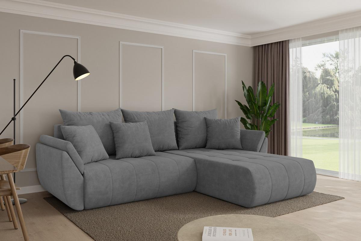 ECKSOFA mit Schlaffunktion Ottomane Rechts TOKO-L 277x194x86 Grau Velours - Taupe/Schwarz, Holzwerkstoff/Kunststoff (277/194cm) - ALTDECOR