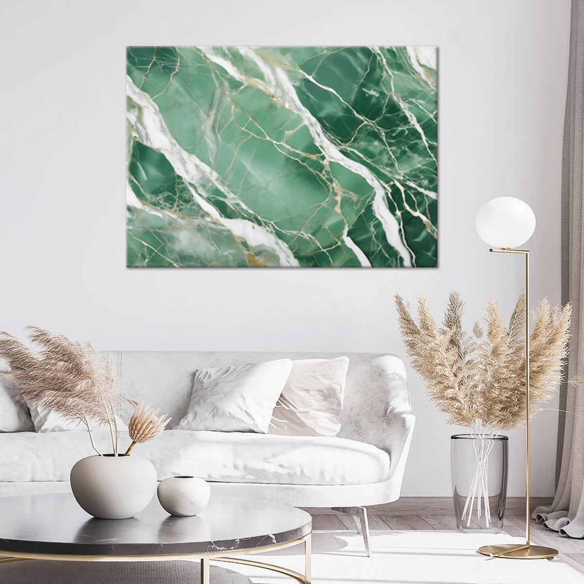LEINWANDBILD Grüner Marmor mit goldenem Glamour-Stil 100x70cm - Grün, Textil (100/70cm) - Feeby