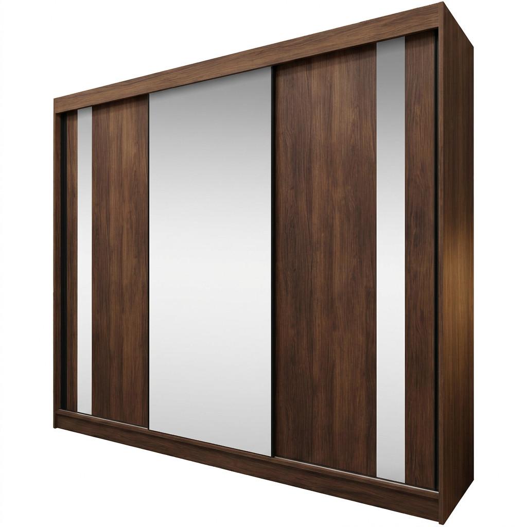 SCHWEBETÜRENSCHRANK Gaja mit 3 Türen, mit Spiegel 240/216/61 Walnuss - Walnussfarben, Holzwerkstoff (240/216/61cm) - Beautysofa