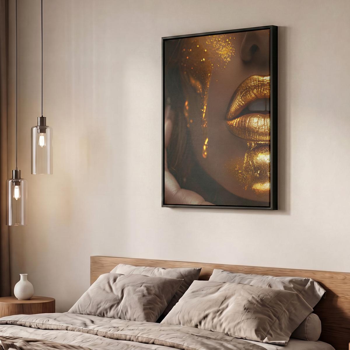LEINWAND Bilder mit Rahmen - Frau - Gold - Luxus - Porträt - 60x80 - Goldfarben, Textil (60/80cm) - MuchoWow