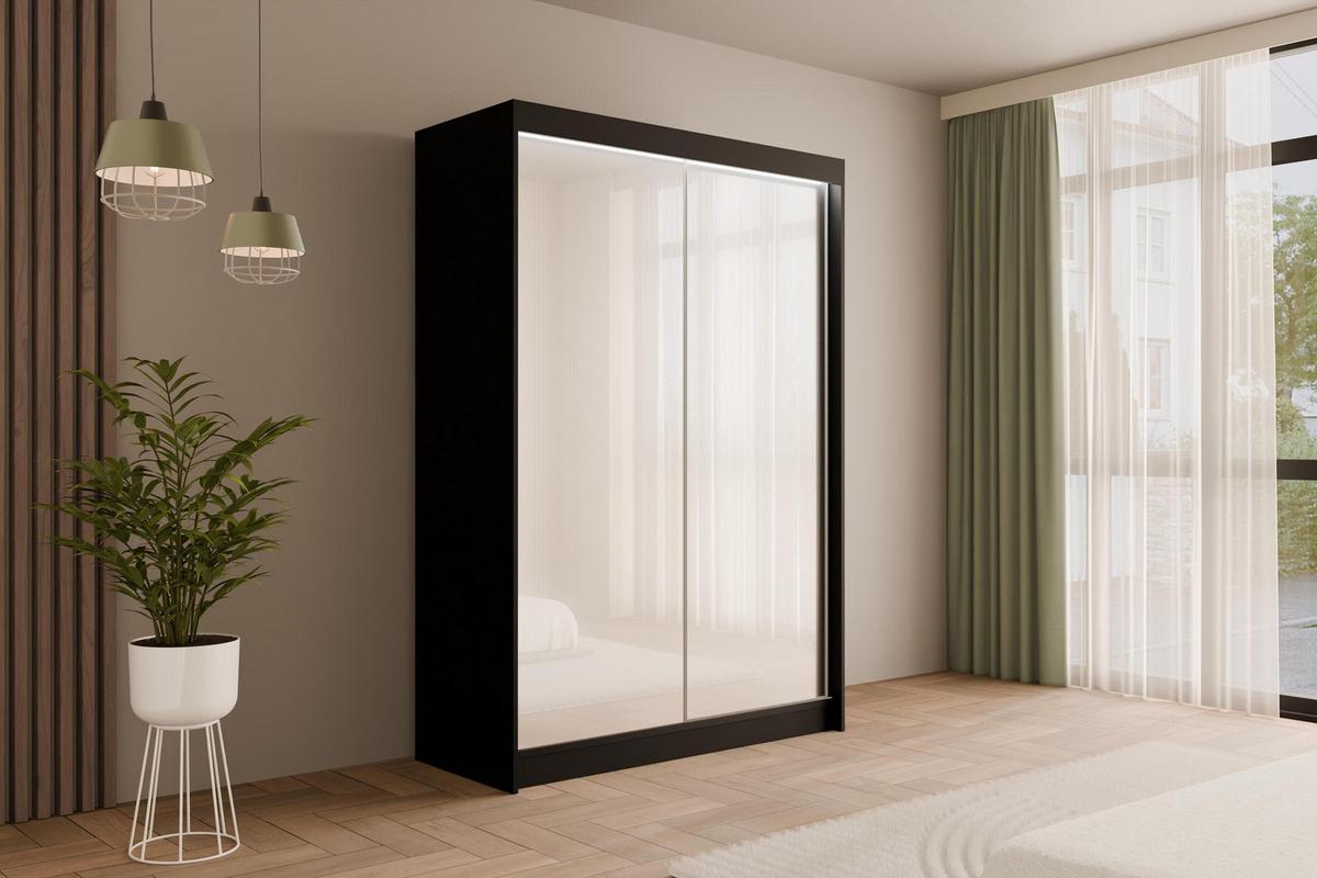 KLEIDERSCHRANK PEKA mit LED - 120 cm - Schwarz|Weiß - Schwarz/Weiß, Holzwerkstoff (120/215/61cm) - ALTDECOR