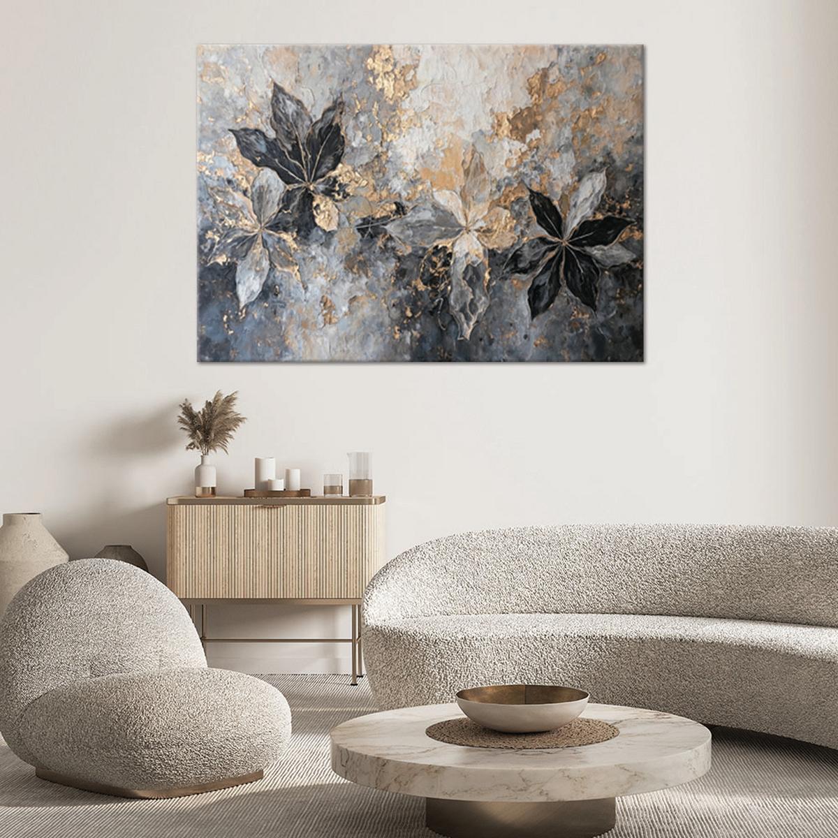 WANDBILD blätter abstrakte textur gold - Silberfarben, Textil (60/40cm) - Feeby