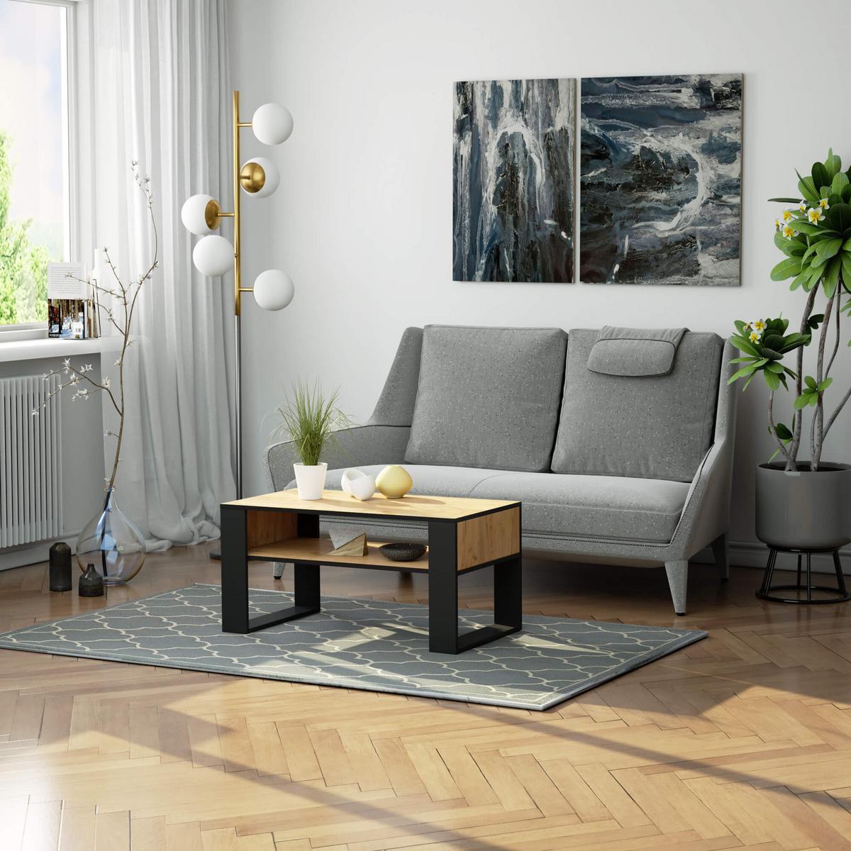 COUCHTISCH Eiche Craft, Schwarz 45/92/50 - Schwarz, Textil (50/92/45cm) - RAUMHIRSCH FURNITURE