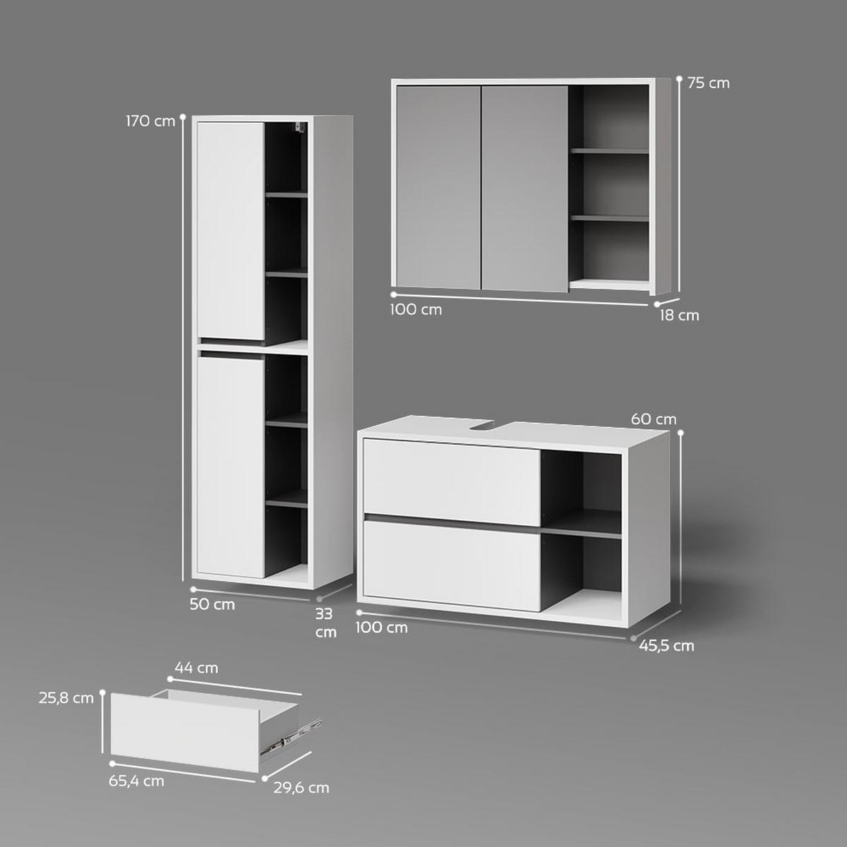 BADMÖBEL-SET Vomano Weiß 3 Teile - Weiß, Holzwerkstoff (100/60/45cm) - Livinity®