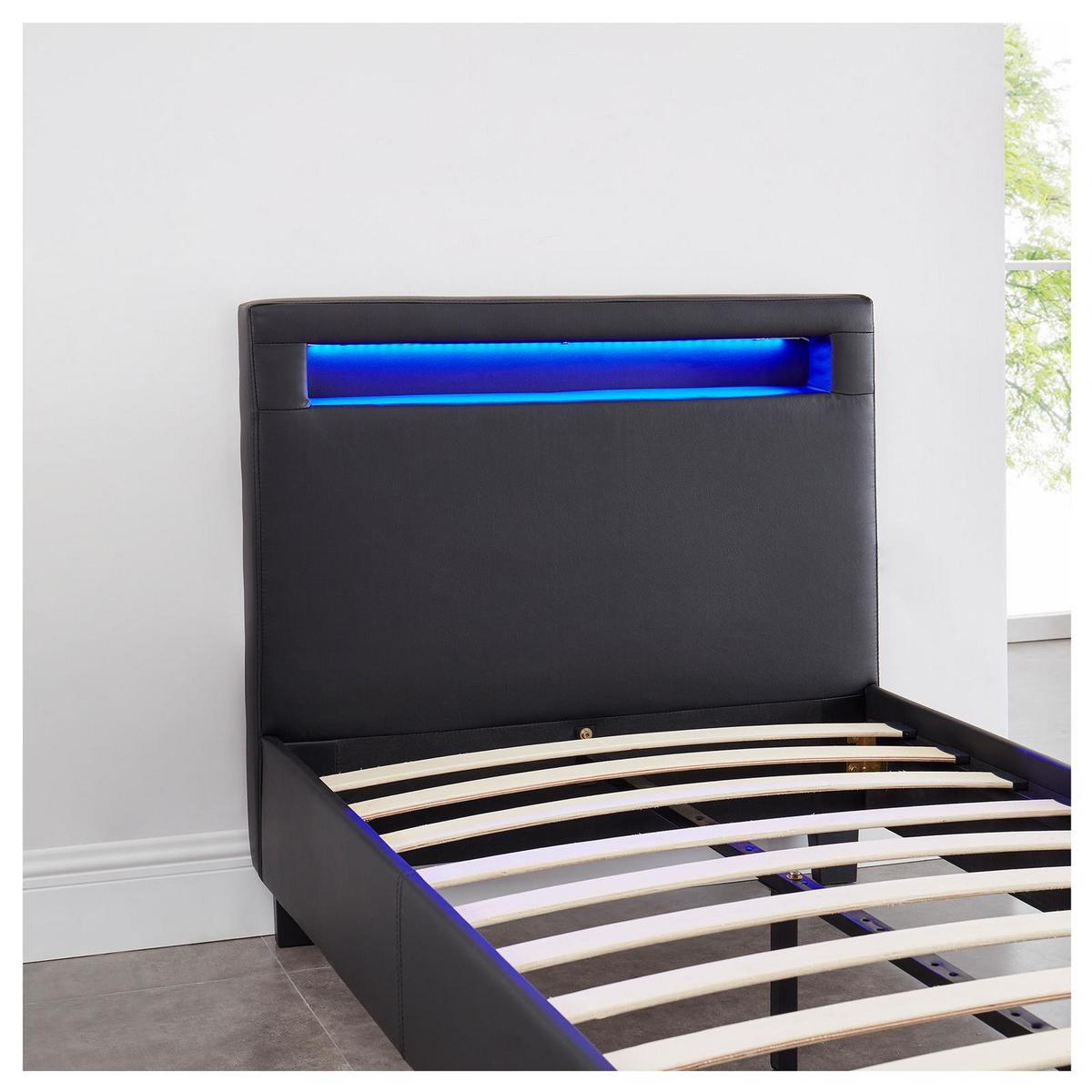 POLSTERBETT MIT LED MANDALAY 90X200 CM - Schwarz, Textil (90/200cm) - CARO-Möbel