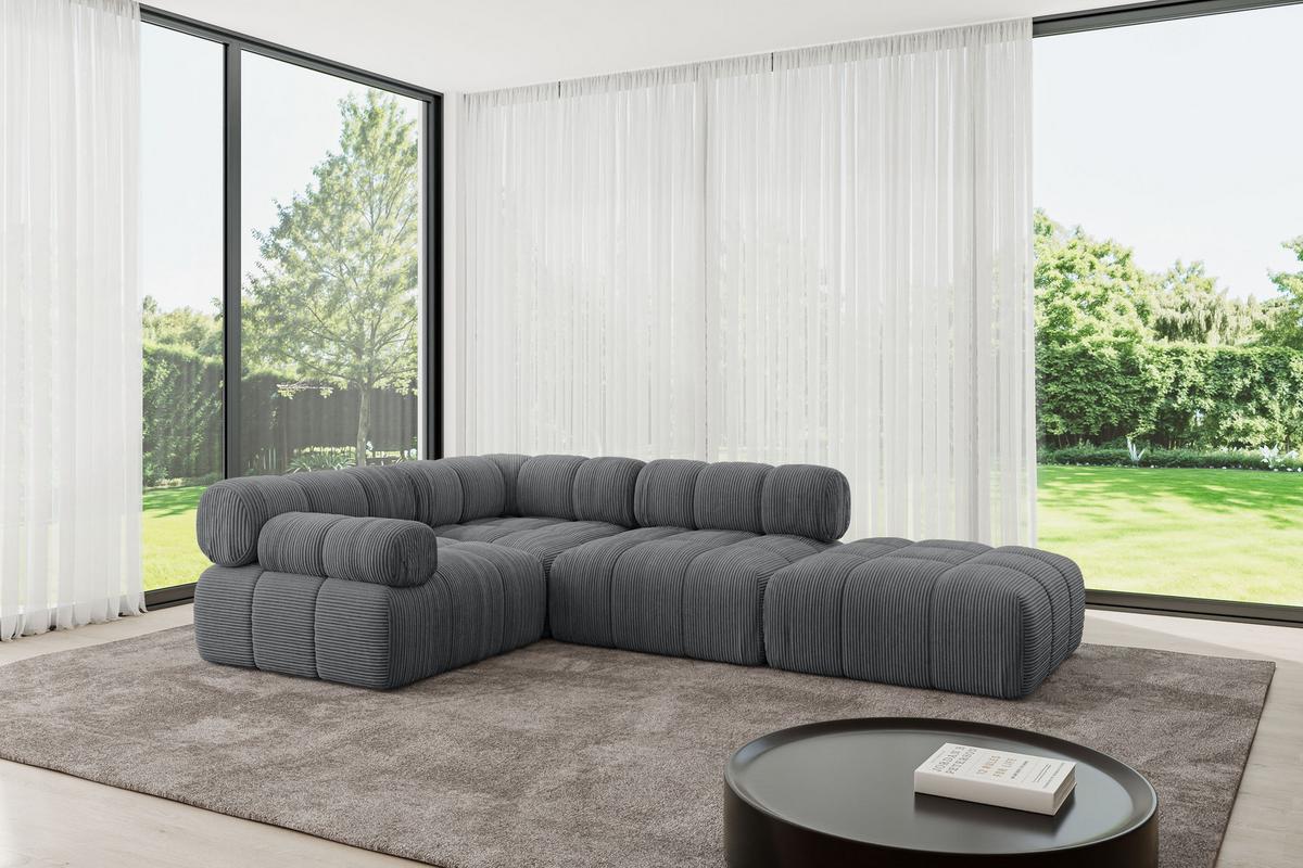 ECKSOFA modulares Sofa Felto-L1 - 285x190x70 cm Dunkelgrau Cord - Dunkelgrau, Holzwerkstoff/Textil (285/190cm) - ALTDECOR