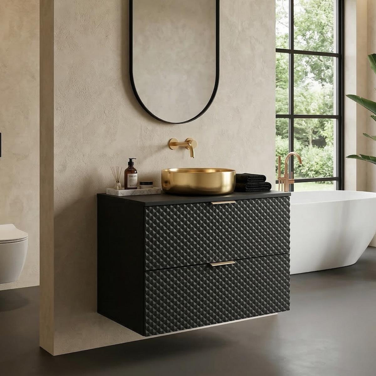 WASCHBECKENUNTERSCHRANK Borneo 2 Schubladen Matt Schwarz - 80 x 49 x 63 cm - Schwarz, Holz (80/63/49cm) - Badplaats
