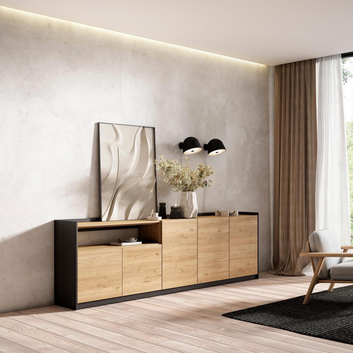 SIDEBOARD, Highboard, Eiche Schwarz, 260/37/80cm - Eichefarben, Holzwerkstoff (260/80/37cm) - Skraut Home