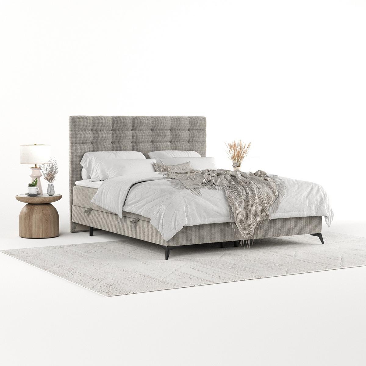 BOXBETT Niro 120/200 cm Hellbeige im Bonita Stoff - Beige/Schwarz, Holz/Holzwerkstoff (120/200cm) - AltaBeds