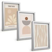 BILDER SET 3er Set - 20x30 cm Silberner Rahmen - Stilvolle abstrakte Beigetöne - Silberfarben, Kunststoff (20/30cm) - TULUP